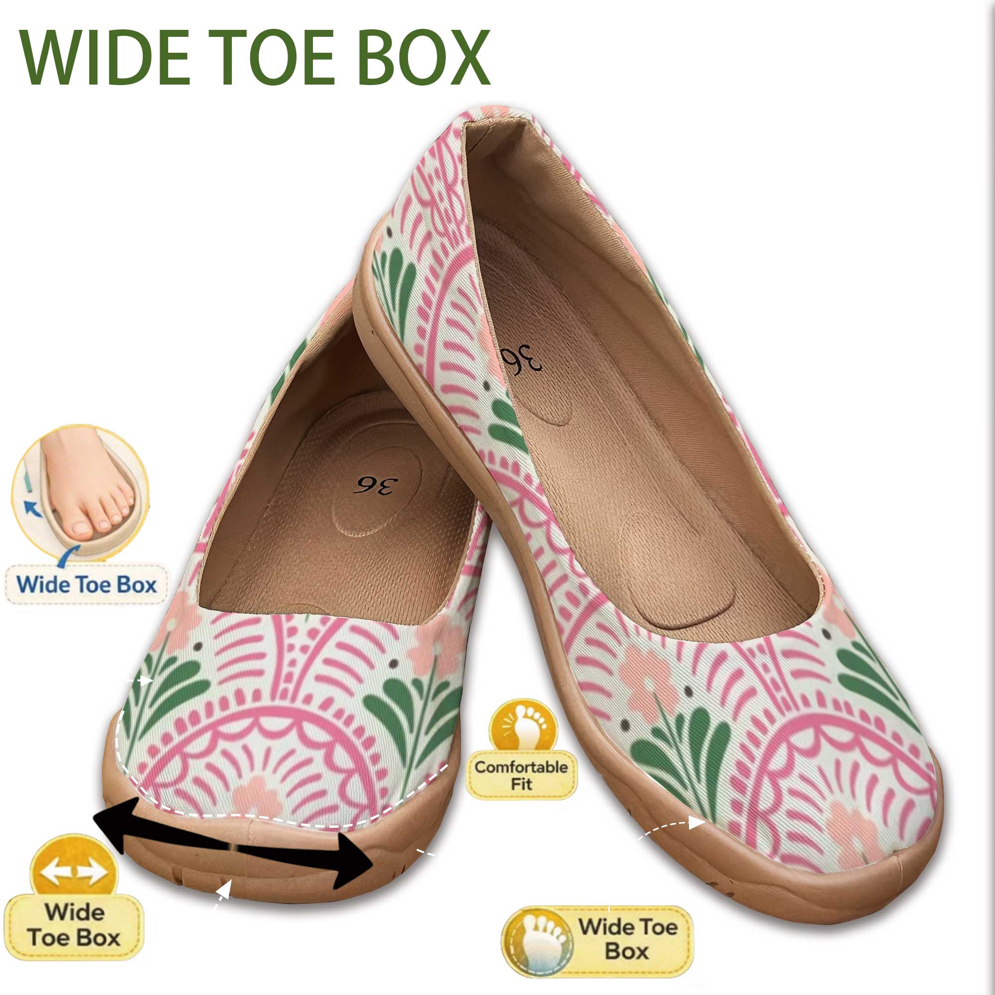 Women'S Shoes For Wide Feet - Bohemian Style Wide-Fit Women's Shoes, Printed