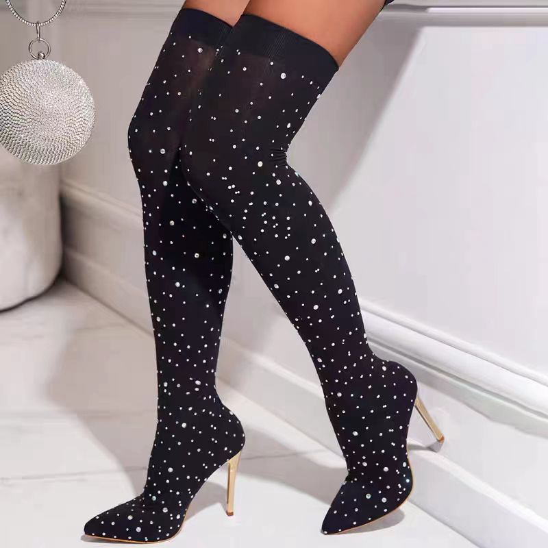 Sock Boot Women - Rhinestone Slim Leg Stretch Sock Boots