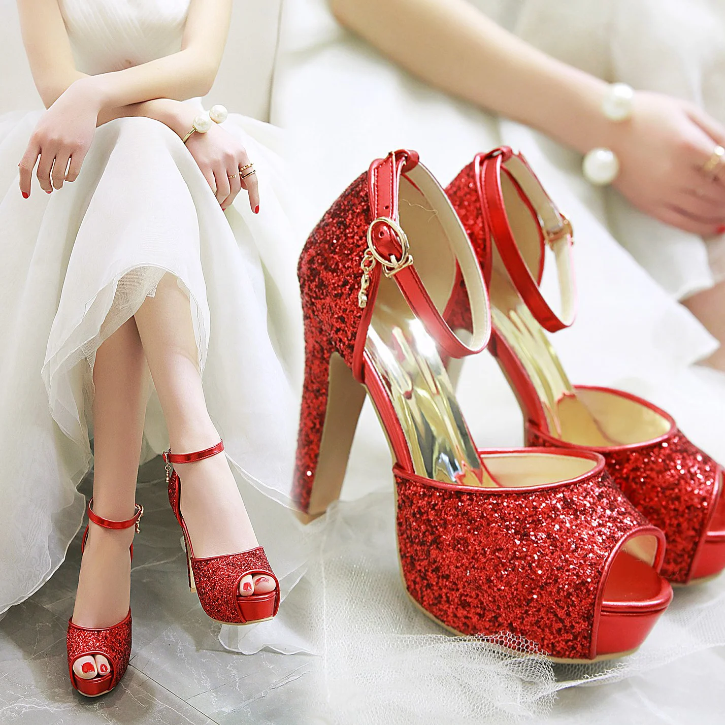 Silver Summer Women High Heel  - Women'S Shoes Peep Toe ulasan dan harga