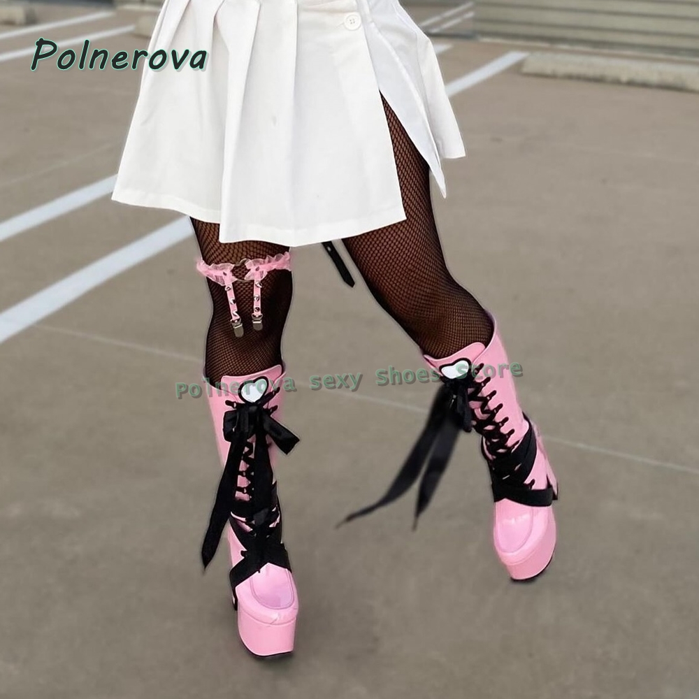 Women's Pink Platform Knee Hig - Women'S Shoes Y2K ulasan dan harga