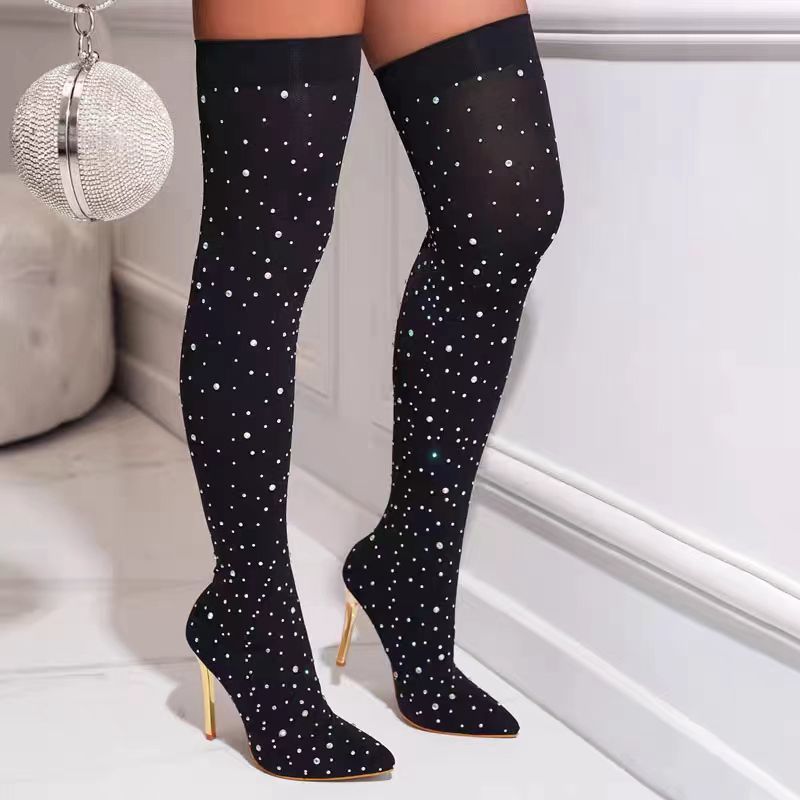 Rhinestone Slim Leg Stretch So - Sock Boot Women ulasan dan harga