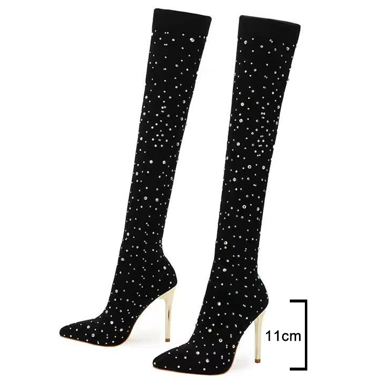 Rhinestone Slim Leg Stretch So - Sock Boot Women ulasan dan harga