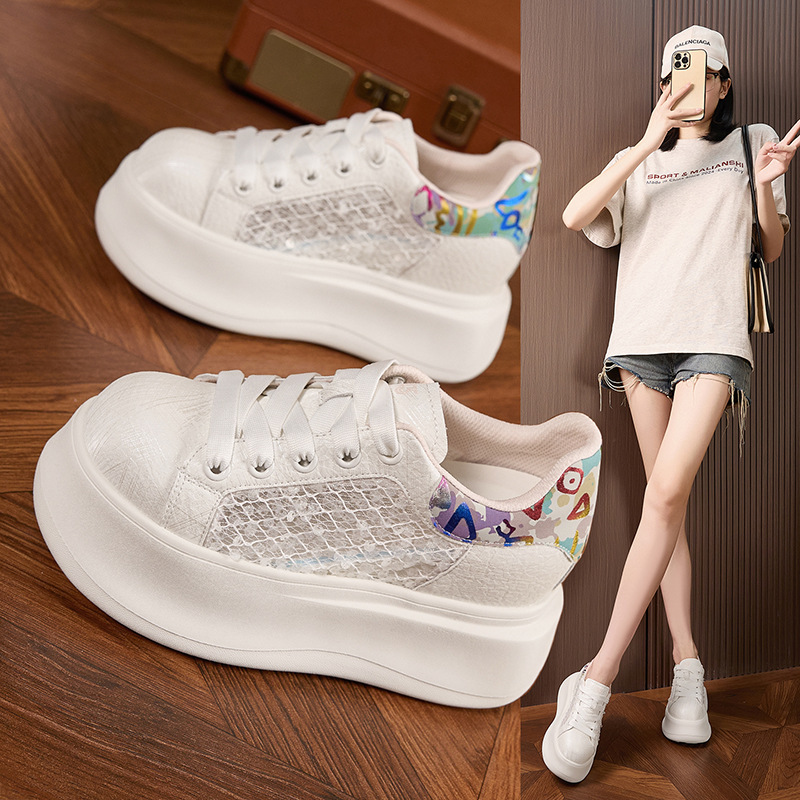Thick-soled White Shoes for Wo - Mesh Sneaker Women ulasan dan harga